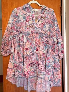 Umgee Pink, Blue & Lavender Paisley Babydoll Tunic